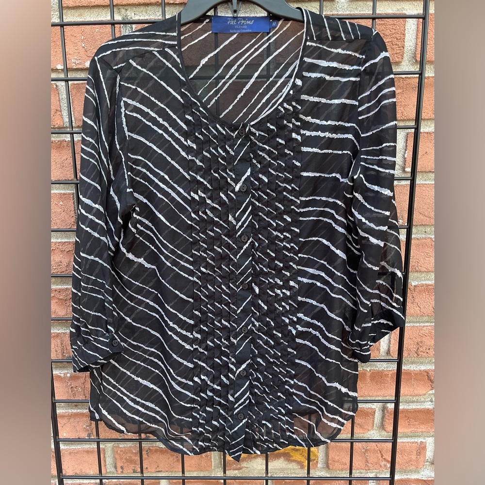 Pat Primo Sheer Black and Gray Blouse Size 10